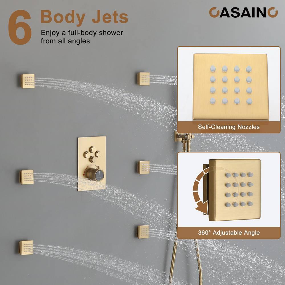 CASAINC Single Handle 1-Spray Thermostatic 4-function Shower System Dual Showerhead