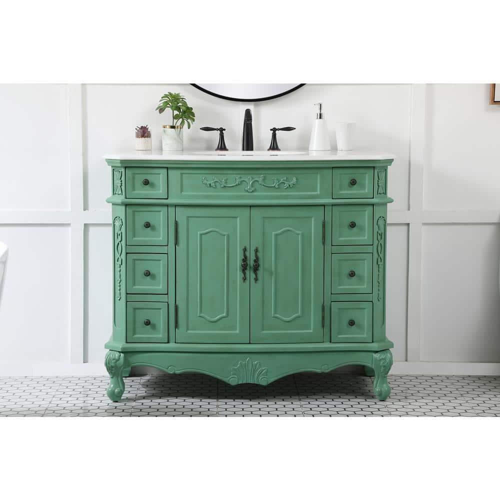 Elegant Decor Danville 42" Solid Wood Single Bathroom Vanity in Vintage Mint