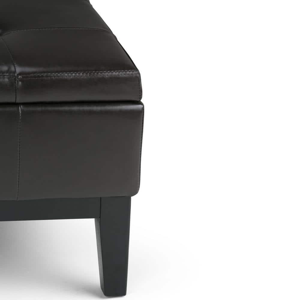 Simpli Home Dover 36"W Upholstered Square Coffee Table Storage Ottoman with Split Tufted Lift Top