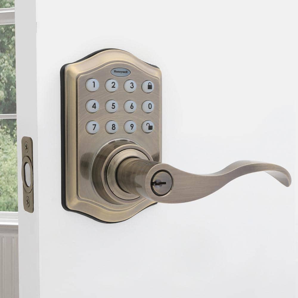 Honeywell Locks, Electronic Entry Lever Door Lock, Antique Brass, 8734101