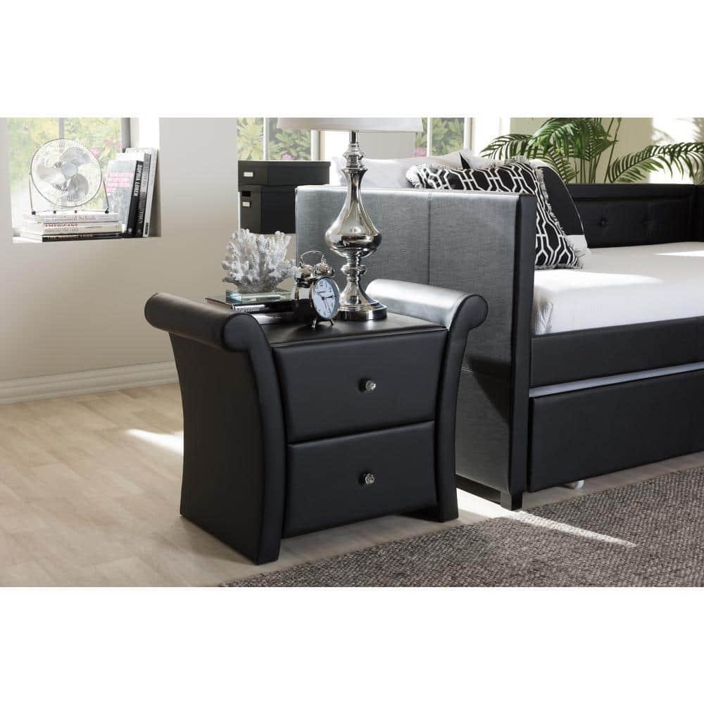 Victoria Matte Faux Leather Nightstand: 2 Drawers, Rectangle Shape - Baxton Studio