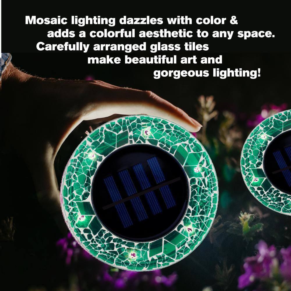 Bell + Howell 6 LED Round Green Mosaic Solar Powered Disk Lights with Auto On/Off - 4 Pack