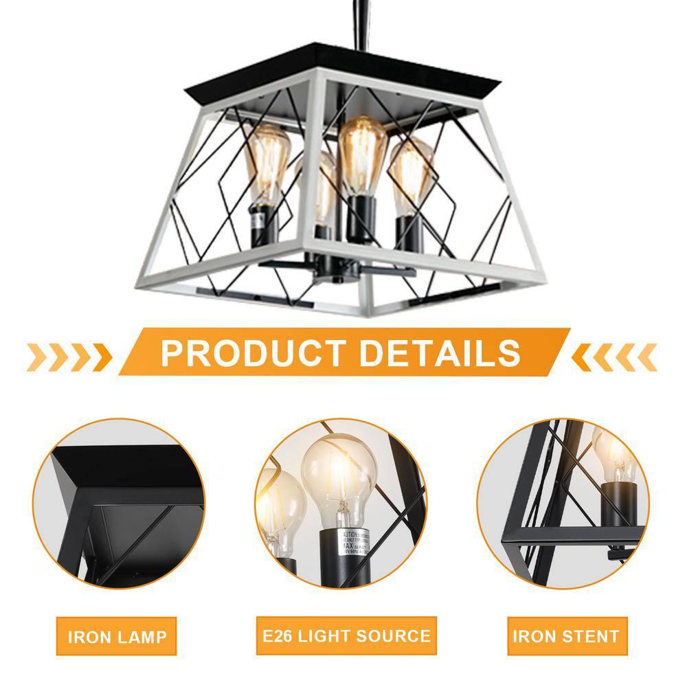 White and Black Metal Cage Square Pendant Chandelier