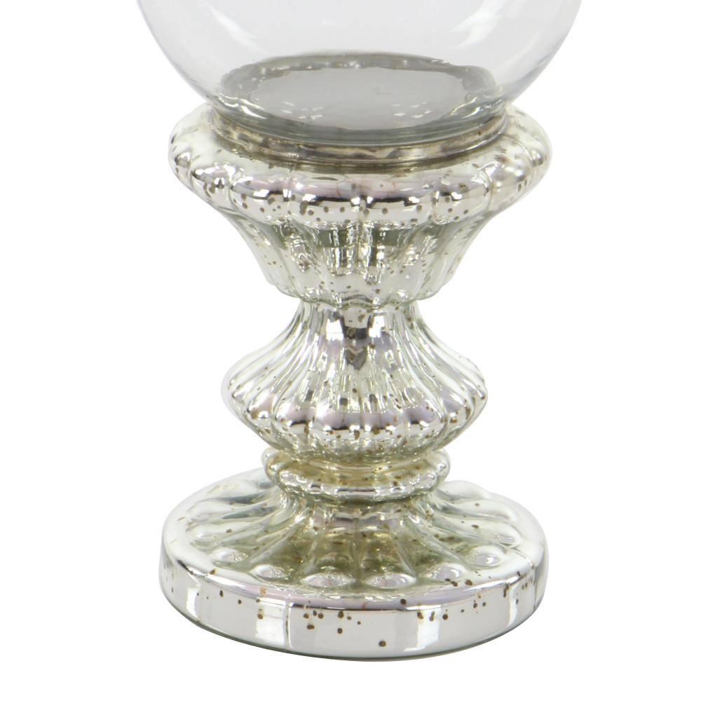 DecMode Silver Glass Handmade Turned Style Pillar Hurricane Lamp with Faux Mercury Glass Finish