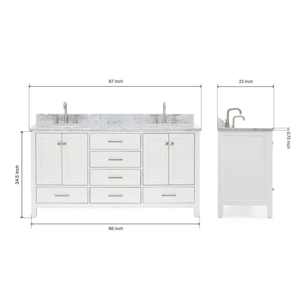 Ariel A067dcw2ovo Cambridge 67" Free Standing Double Oval Basin Vanity Set - White