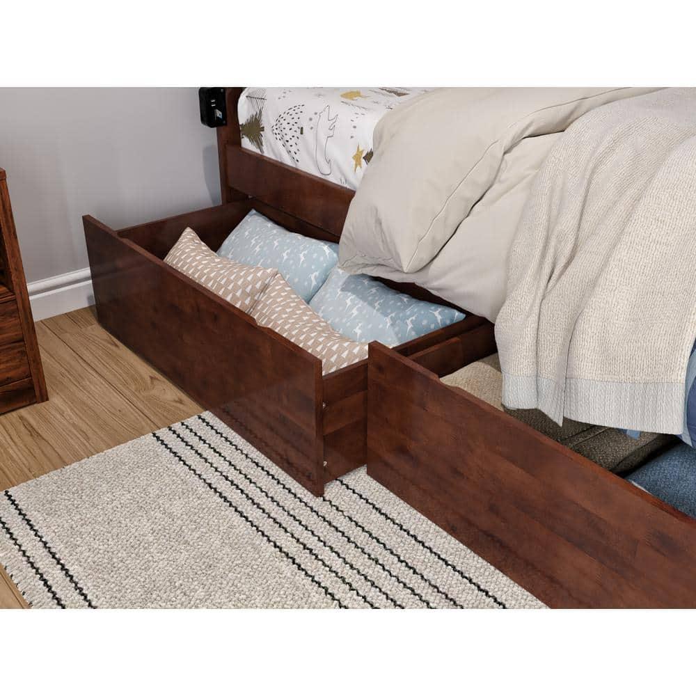 AFI Canyon Walnut Solid Wood Platform Bed with Matching Footboard & Storage Drawers, Twin