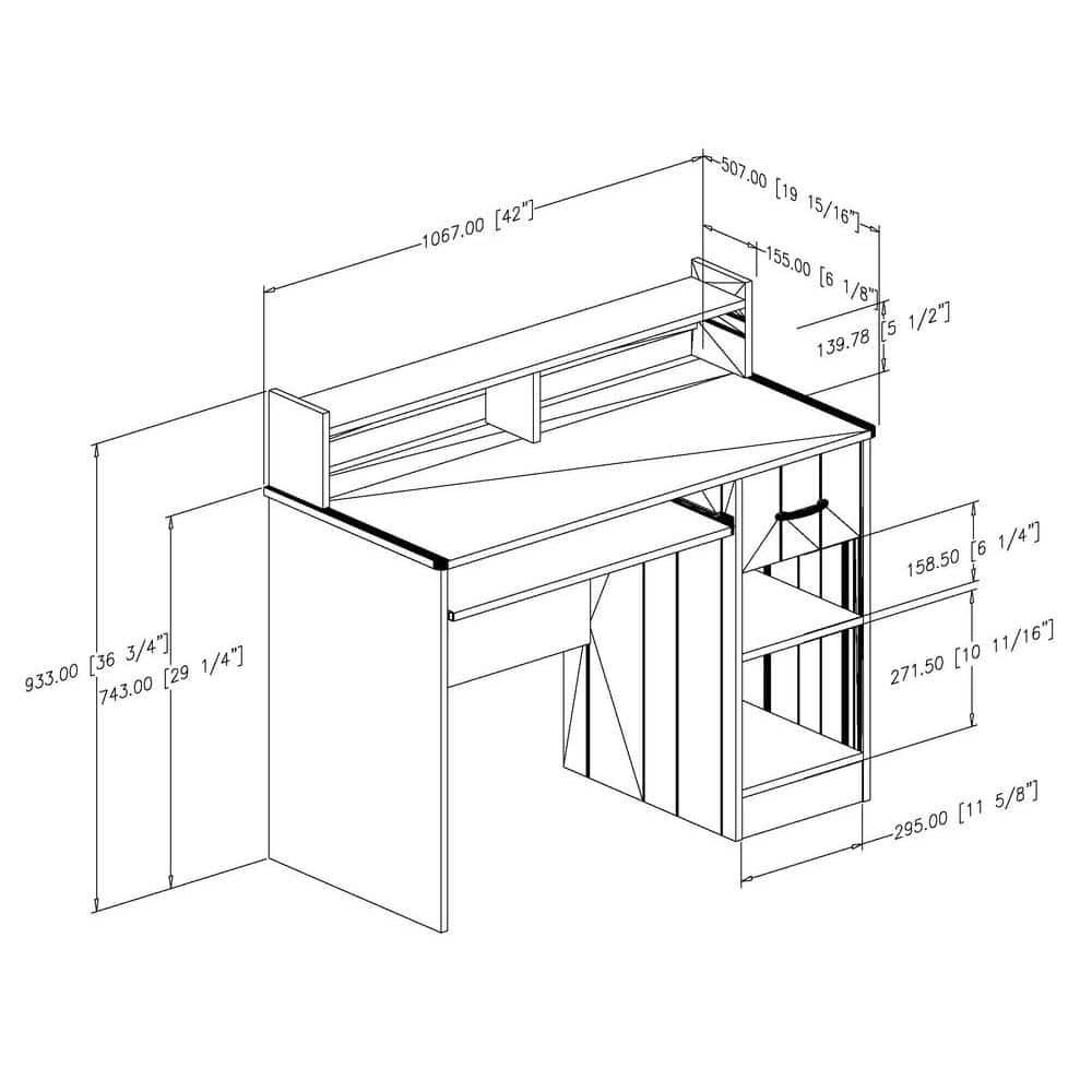 Compact Chocolate Laminated Particleboard Computer Desk with Hutch and Keyboard Tray