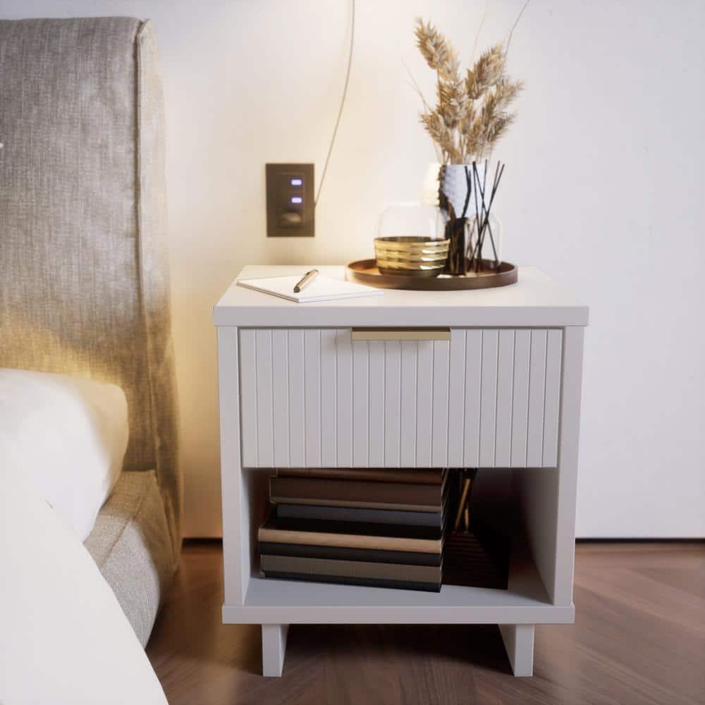 Granville Modern 1 Drawer Nightstand White - Manhattan Comfort: Bedside Table with Shelf, Painted Wood Finish