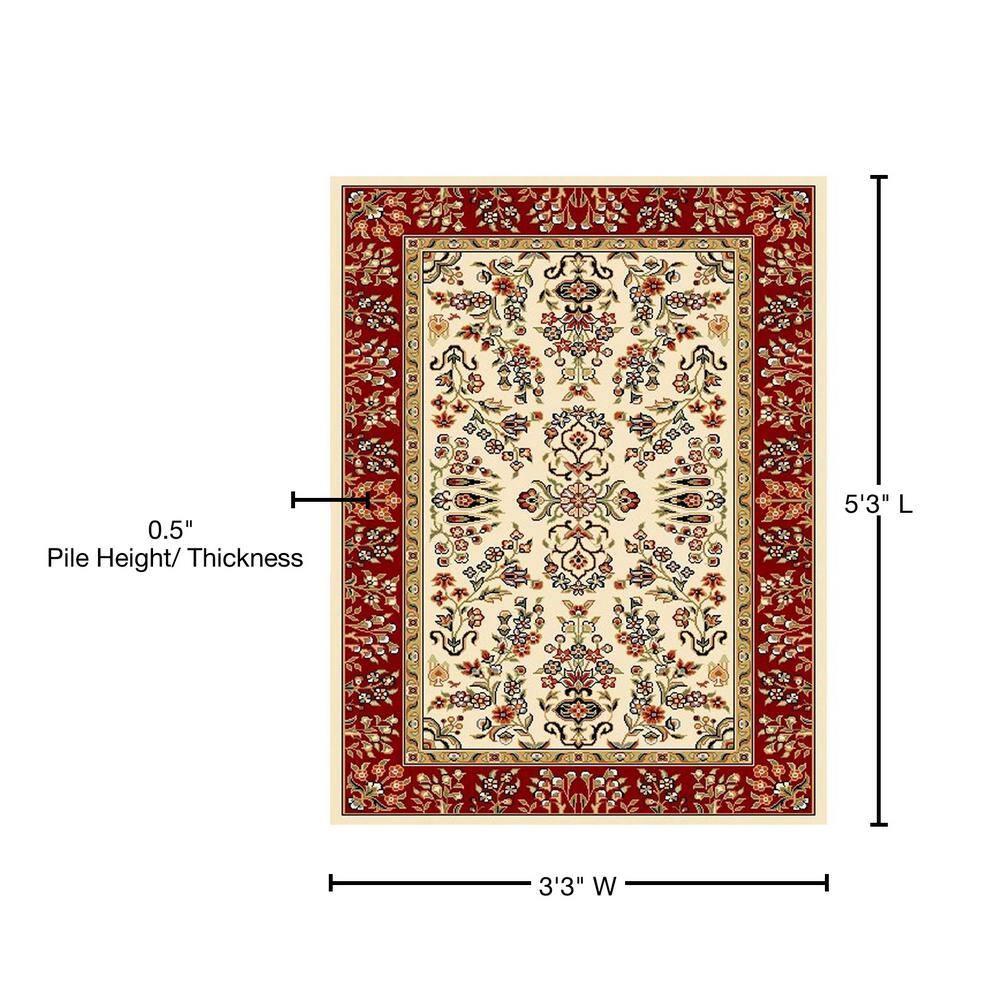 Lyndhurst Sarouk LNH331 Power Loomed Accent Rug - Ivory/Red - 3'3"x5'3" - Safavieh