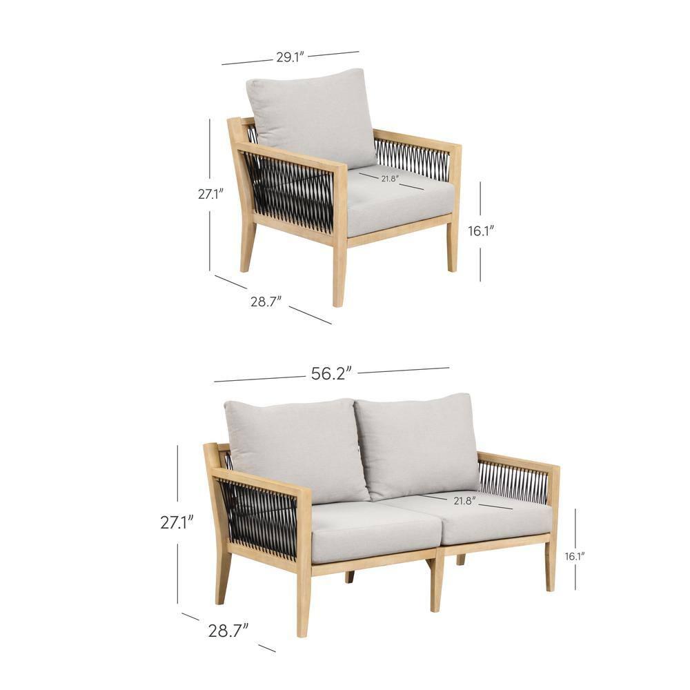 Nathan James 3pc Freya Bohemian Wood Outdoor Patio Conversation Set: Acacia Frame, UV-Resistant