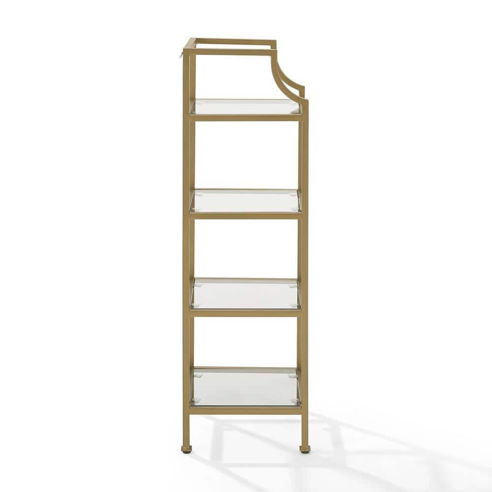 40" Aimee Short Etagere Gold - Crosley: Modern Glass Shelving, 4-Tier Steel Frame
