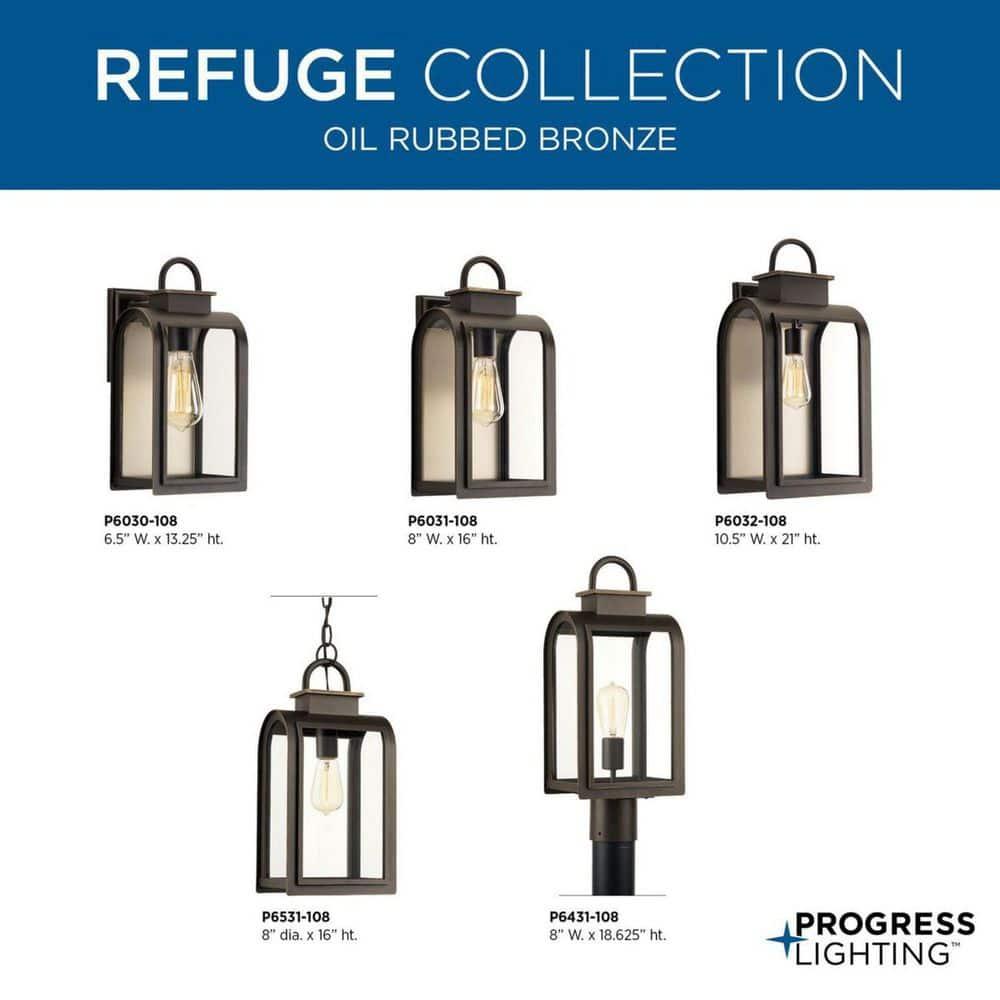 Progress Lighting Refuge 1-Light Medium Wall Lantern, Oil Rubbed Bronze, Clear Glass, Umber Reflector Panel