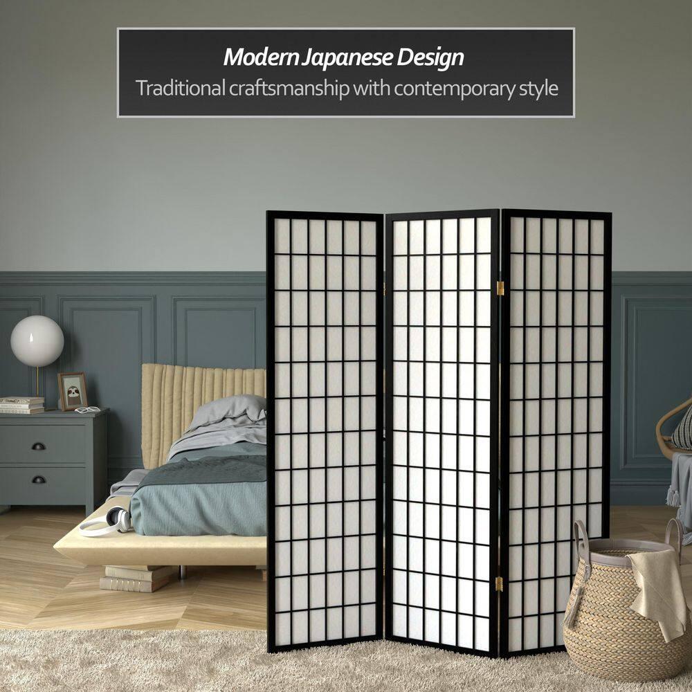 Oriental Furniture 5 ft. Tall Window Pane Shoji Screen - Black - 3 Panel