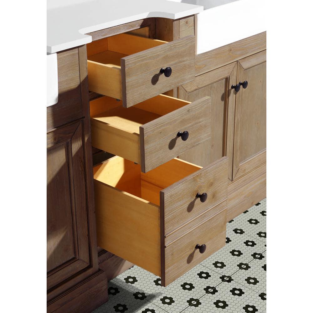 Kelly 72" Bathroom Vanity Weathered Fir - White Engineered Countertop