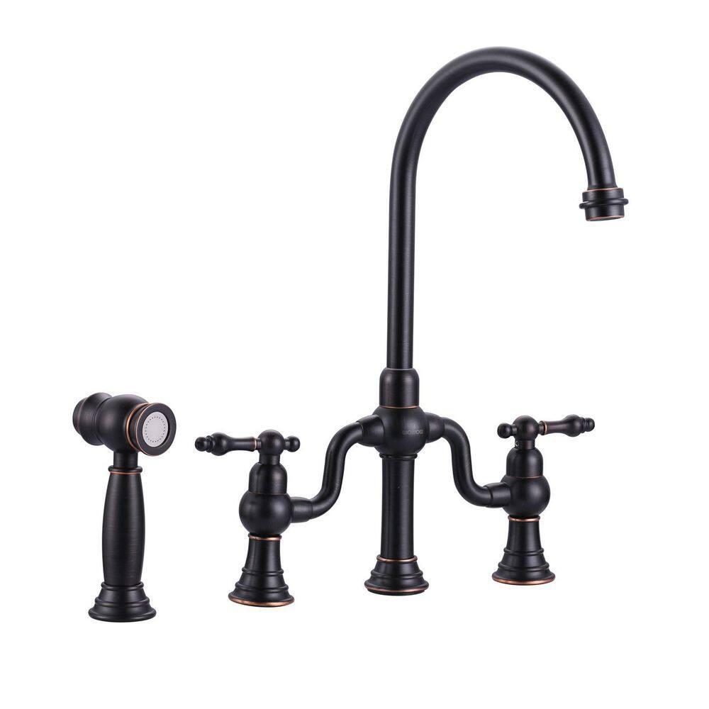ARCORA AR7105700RB ARCORA Double-Handle High-Arc Widespread Deck Mounted Bridge Kitchen Faucet With Side Spray