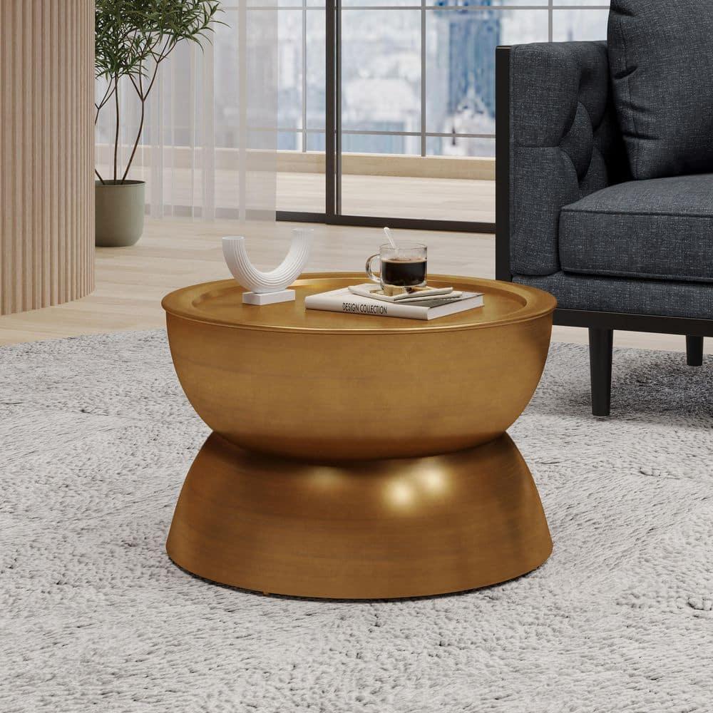 Noble House Manville Metal Hourglass Coffee Table, Brushed Antique Gold
