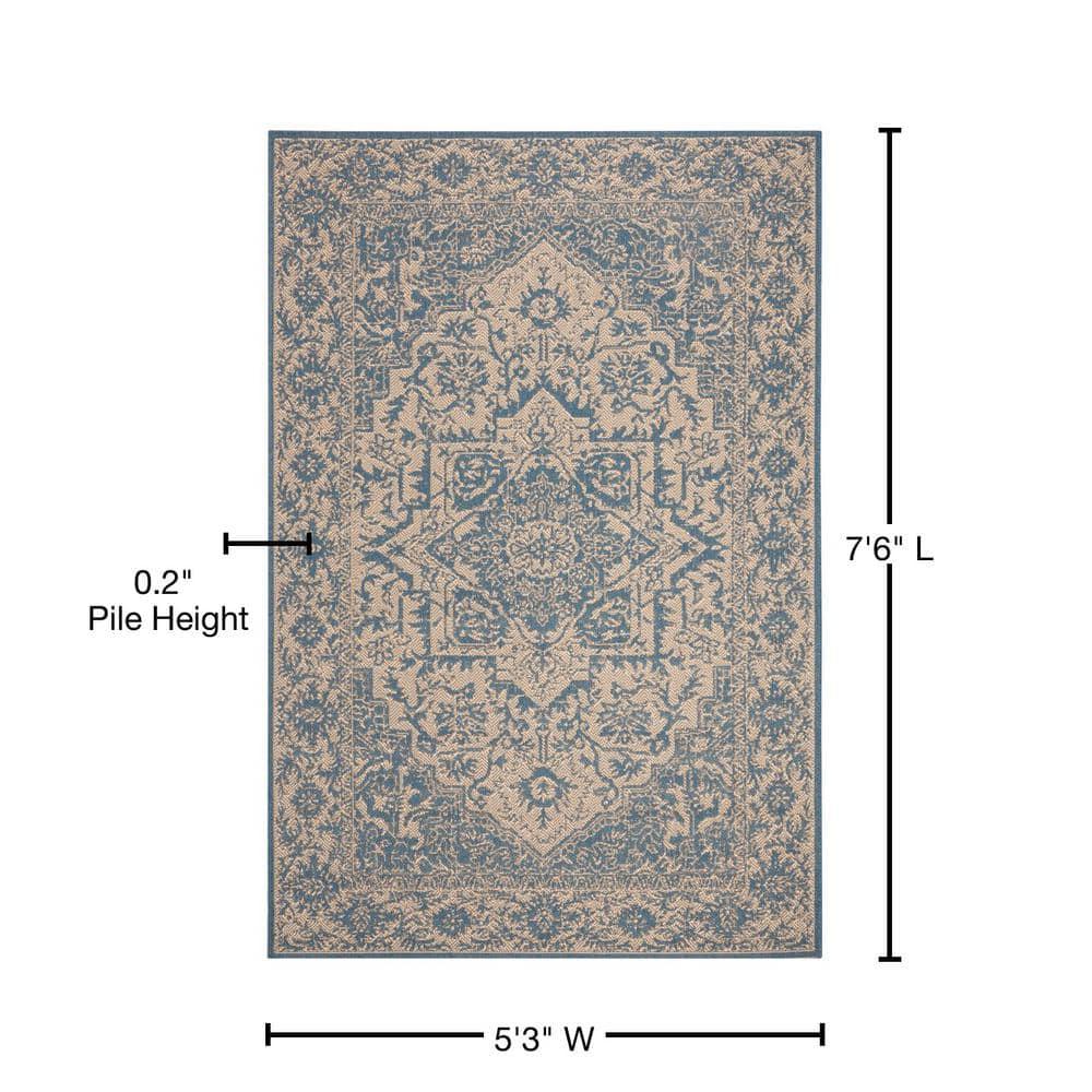 Beach House BHS139 Power Loomed Indoor/Outdoor Area Rug - Cream/Blue - 5'3"x7'6" - Safavieh