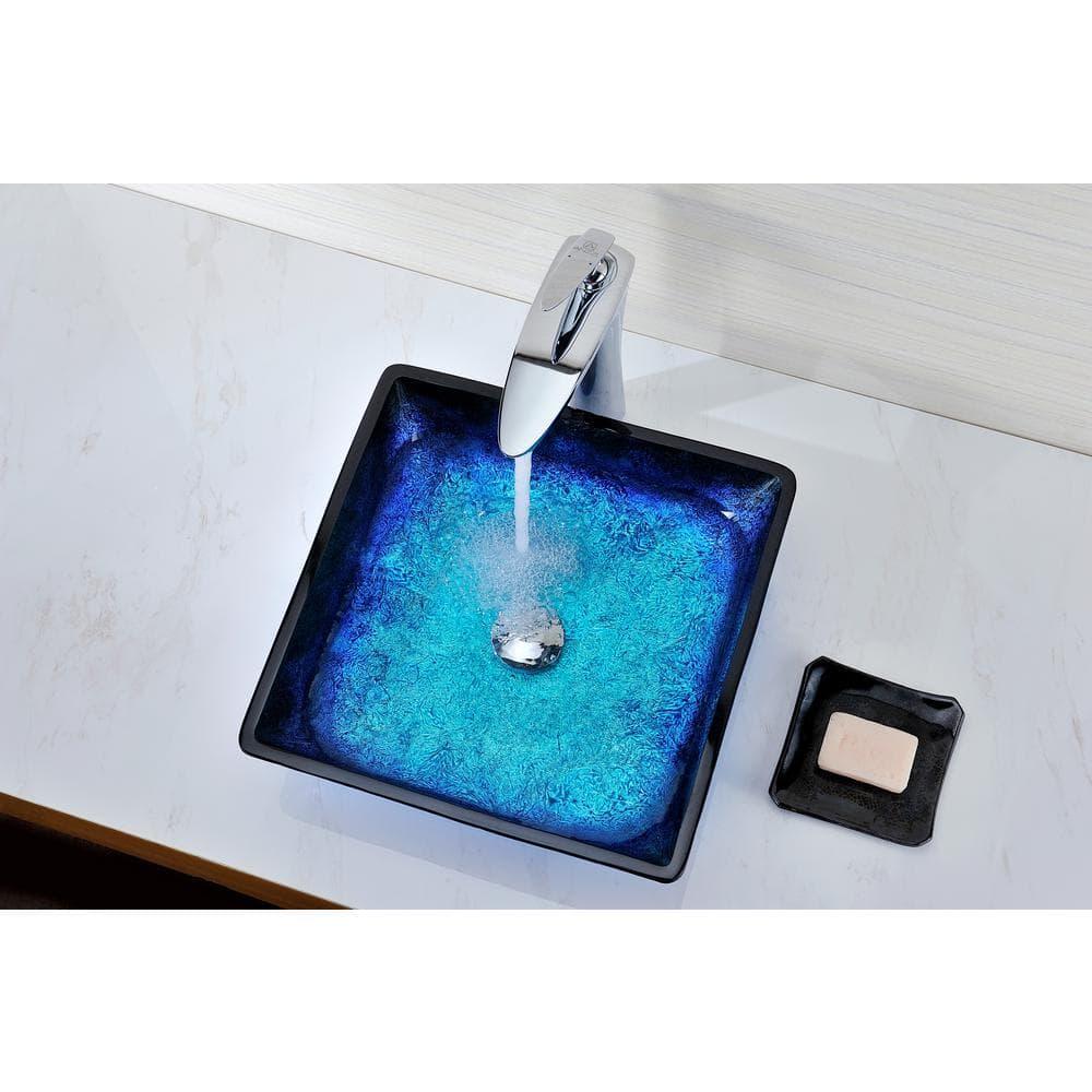 ANZZI Viace 15.13'' Blazing Blue Tempered Glass Square Bathroom Sink