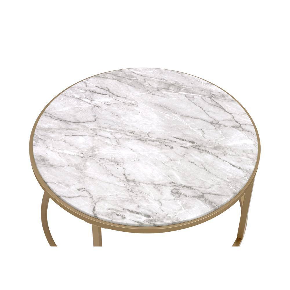 Metal Framed Nesting Coffee Tables with Glass and Marble Tops Set of Two Gold - Saltoro Sherpi
