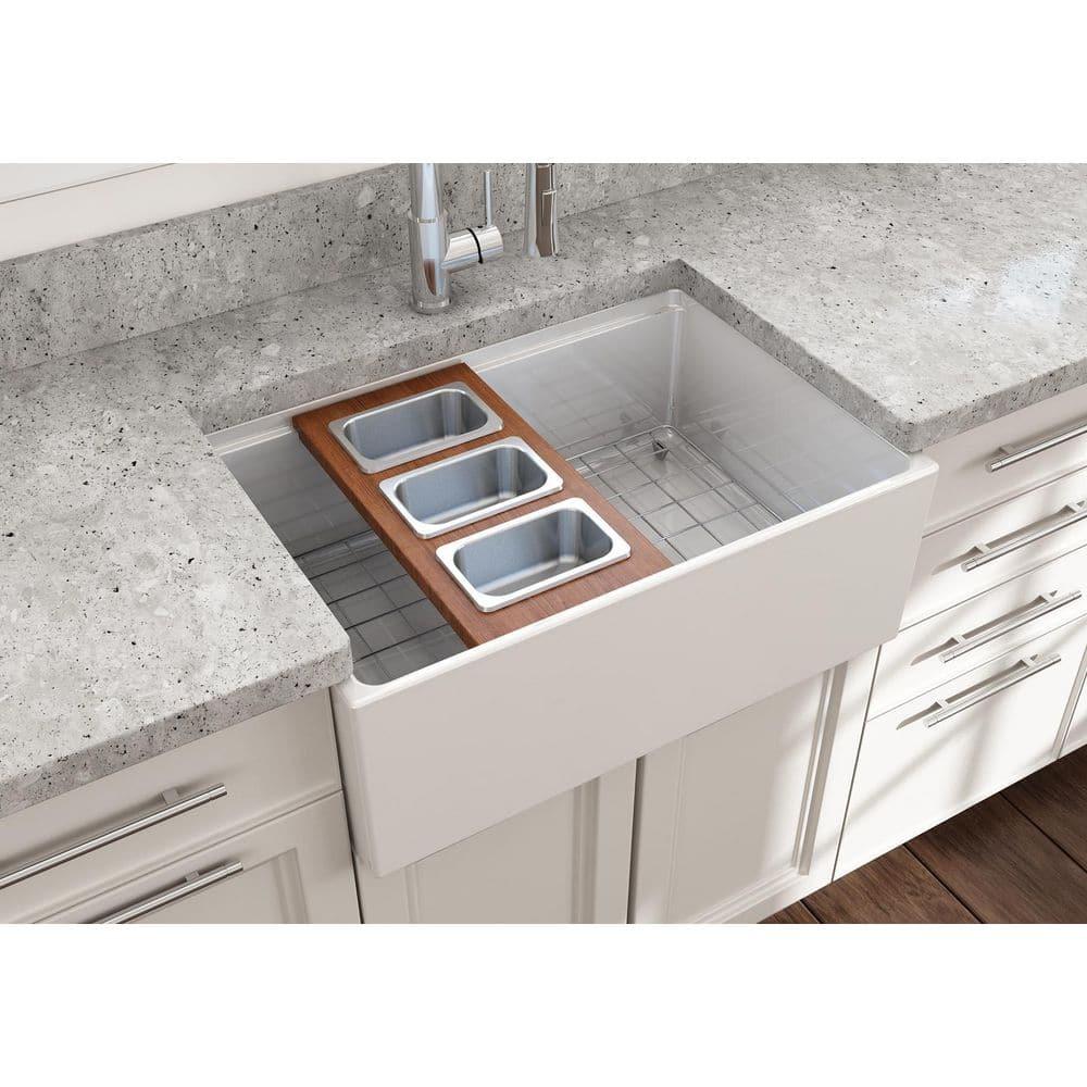 BOCCHI Wood Board With 3 Rectangular Stainless Steel Bowls F/1344, 1348, 1360, 1362, 1504, 1505, 1506 (Short Side Only), 1627, 1628