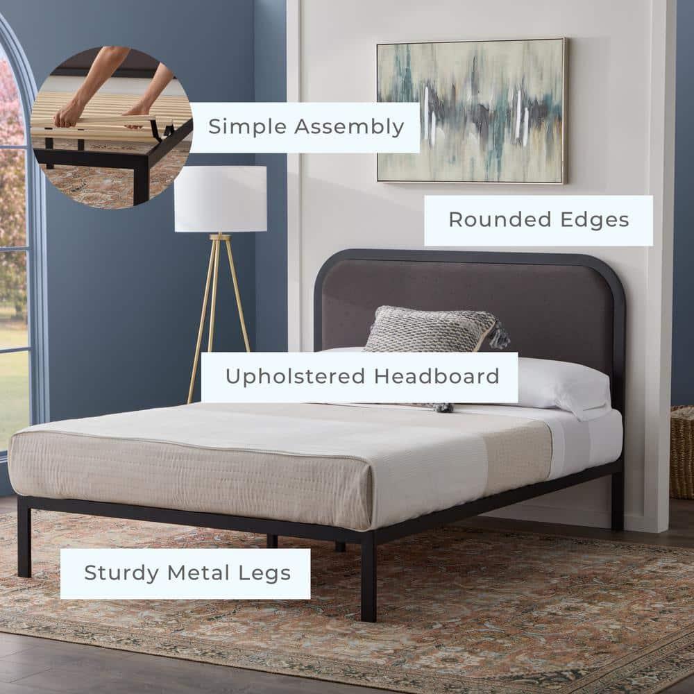 Brookside Metal Bed Frame with Rounded Upholstered Headboard