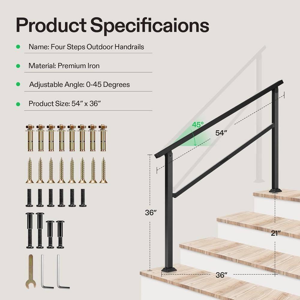 2-Pack 36 in. H x 54 in. W Black Outdoor Wrought Mattle Iron Stair Railing Kit