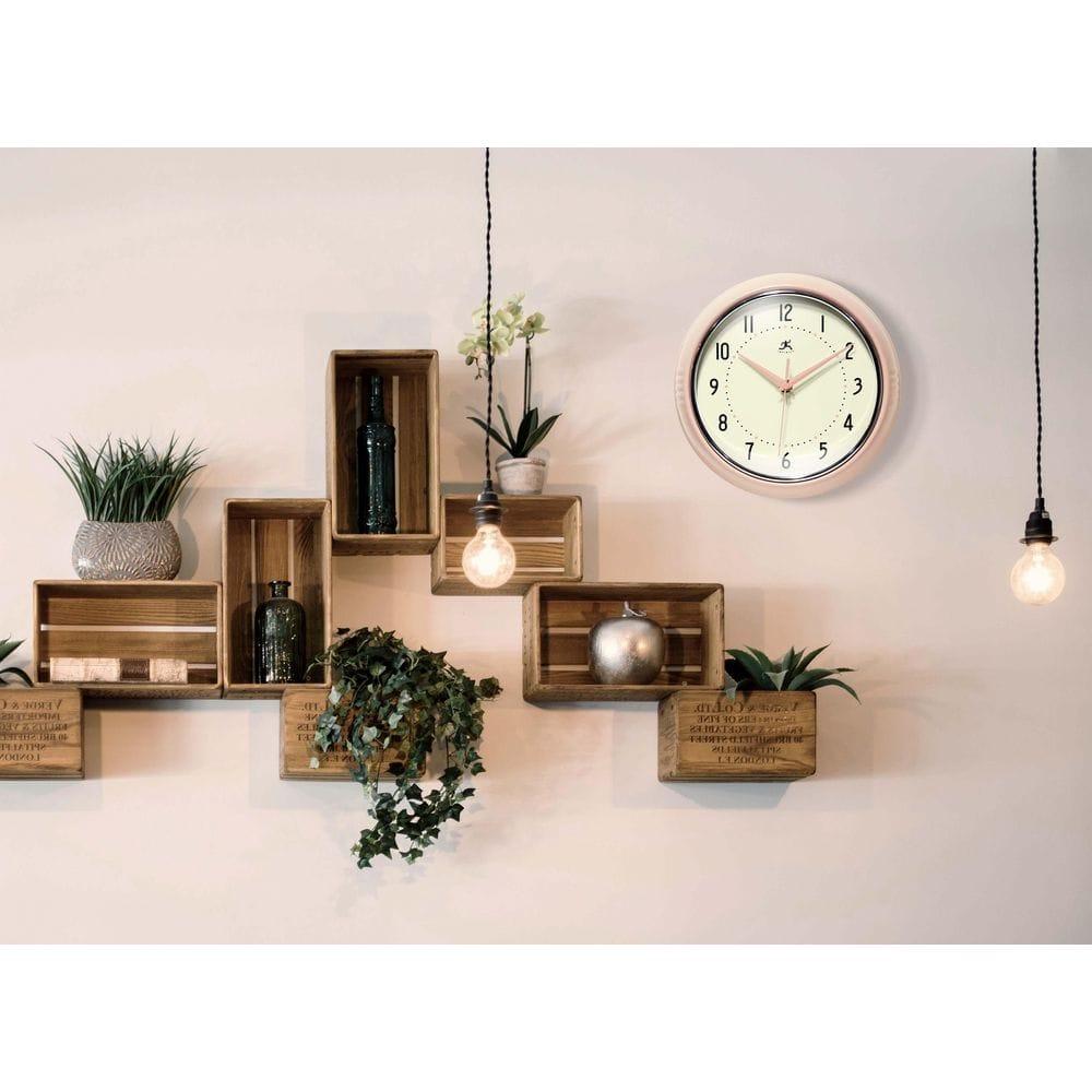 Infinity Instruments Retro Round Rose Blush Metal 9.5-inch Analog Wall Clock