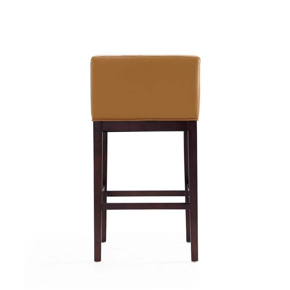 Kingsley Upholstered Beech Wood Barstool Camel - Manhattan Comfort: Mid-Century Modern, Low Back, Footrest