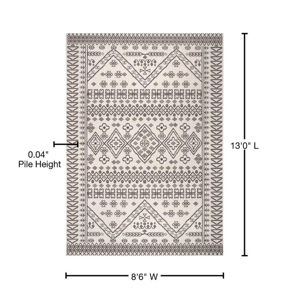 Nuloom Kandace Geometric 9x13 Indoor/Outdoor Area Rug for Living Room Patio Deck Front Porch Kitchen, Ivory/Grey