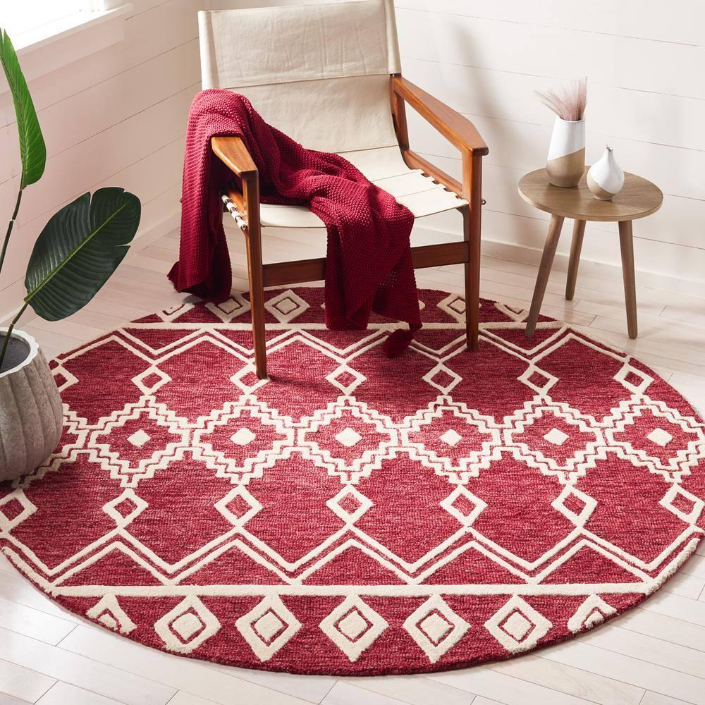 Abstract ABT851 Handmade Indoor Area Rug - Red/Ivory - 6' Round - Safavieh
