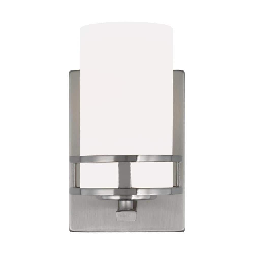 Robie 5 in. 1-Light Brushed Nickel Transitional Bathroom Vanity Light Wall Sconce with Etched White Glass Shade