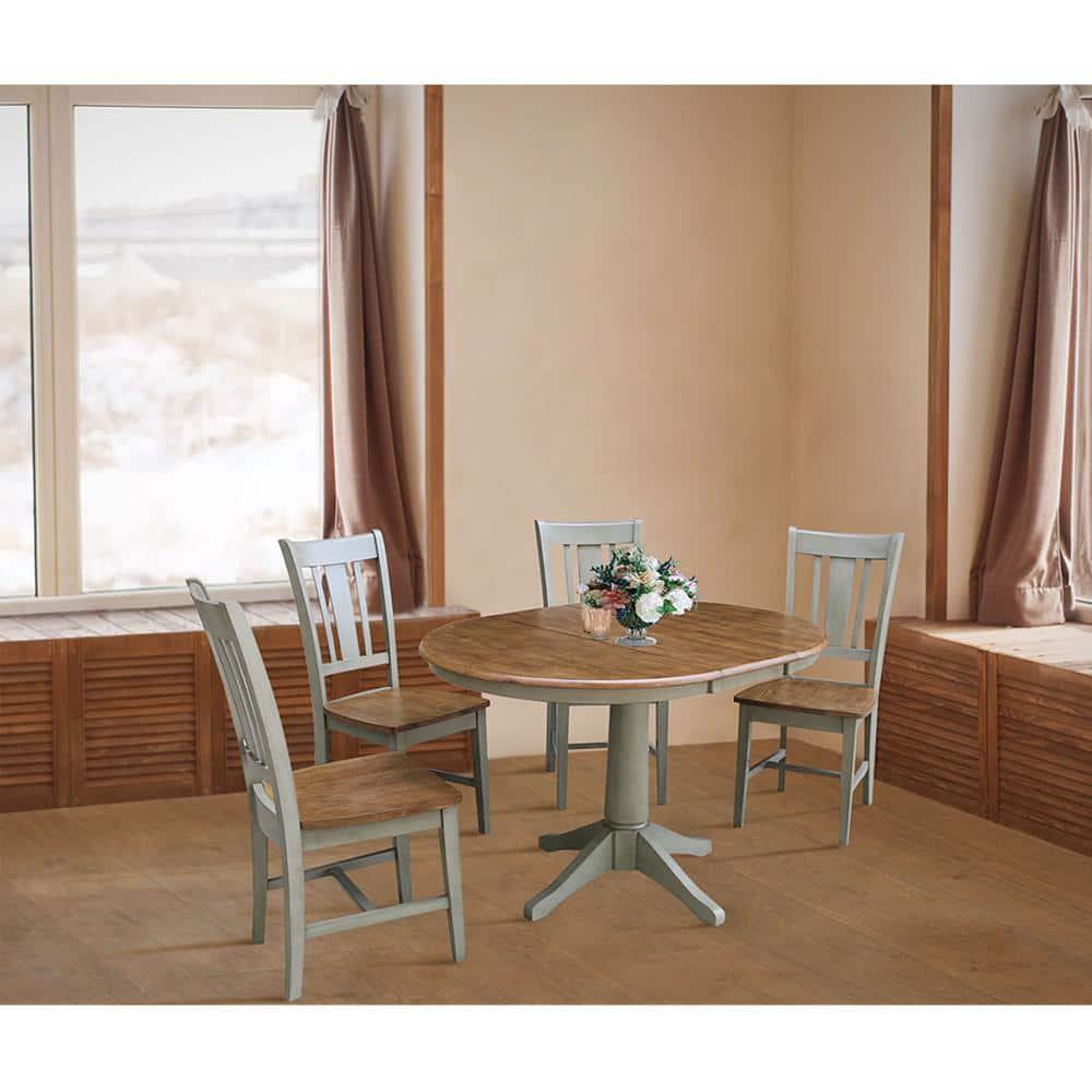 International Concepts 36" Round Top Pedestal Table With 12" Leaf - Dining Height - Distressed Hickory/Stone