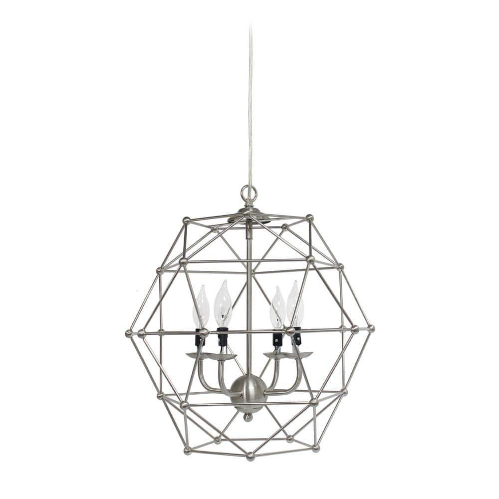 4 Light Hexagon Industrial Rustic Pendant Light, Brushed Nickel