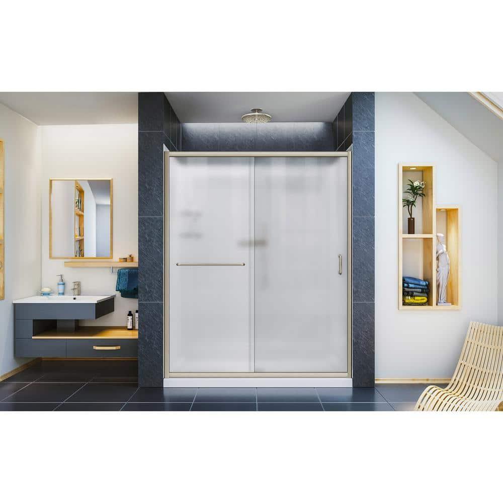 Infinity-Z 60" W x 30" D x 76.75" H Semi-Frameless Rectangle Shower Enclosure with Towel Bar and Base Included
