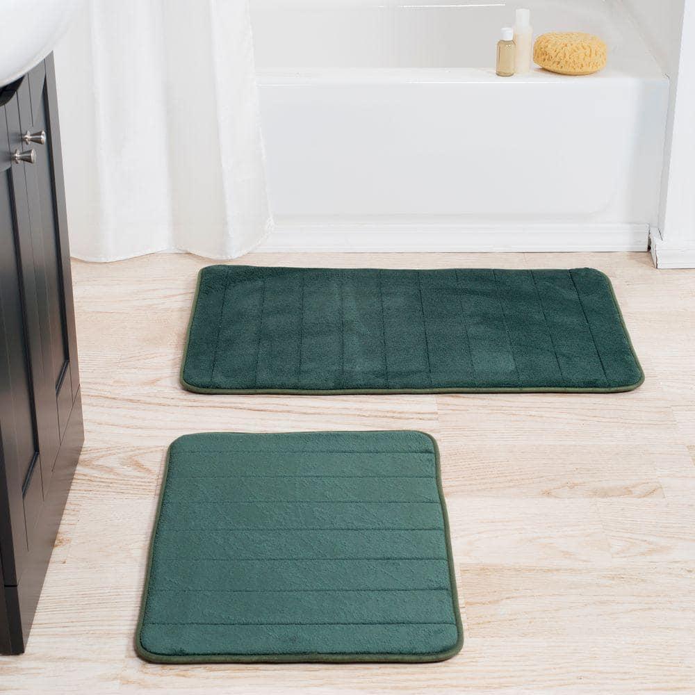 Lavish Home Bathroom Rugs - 2-Piece Memory Foam Bath Mats with Microfiber Top - Non-Slip Absorbent Rugs for Shower, Laundry, or Kitchen (Black)