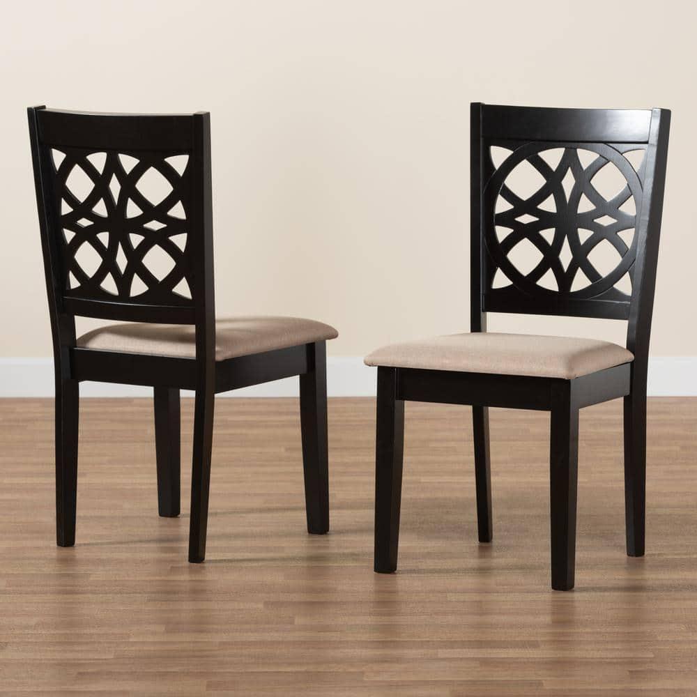 Baxton Studio Abigail Modern Beige Fabric and Dark Brown Finished Wood 2-Piece Dining Chair Set