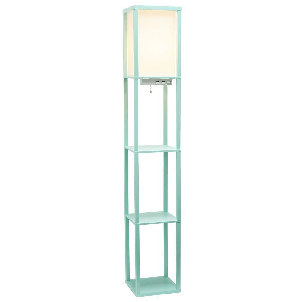 Creekwood Home Classix 62.5" 3-Tier Storage Floor Lamp with Charging Ports and Outlet Aqua Green