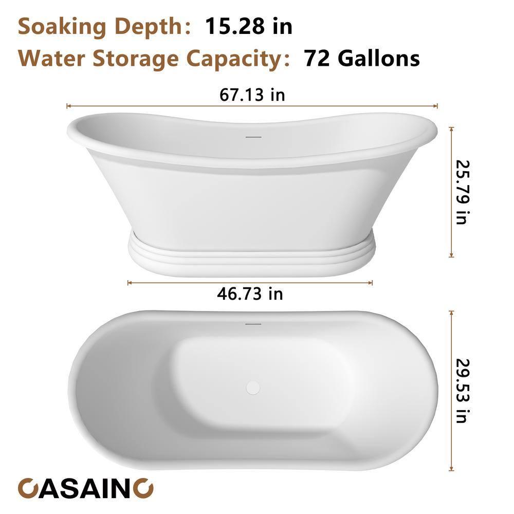 CASAINC Crescent 67.13"x 29.53" Solid Surface Stone Freestanding Soaking Bathtub CA06004S67MW