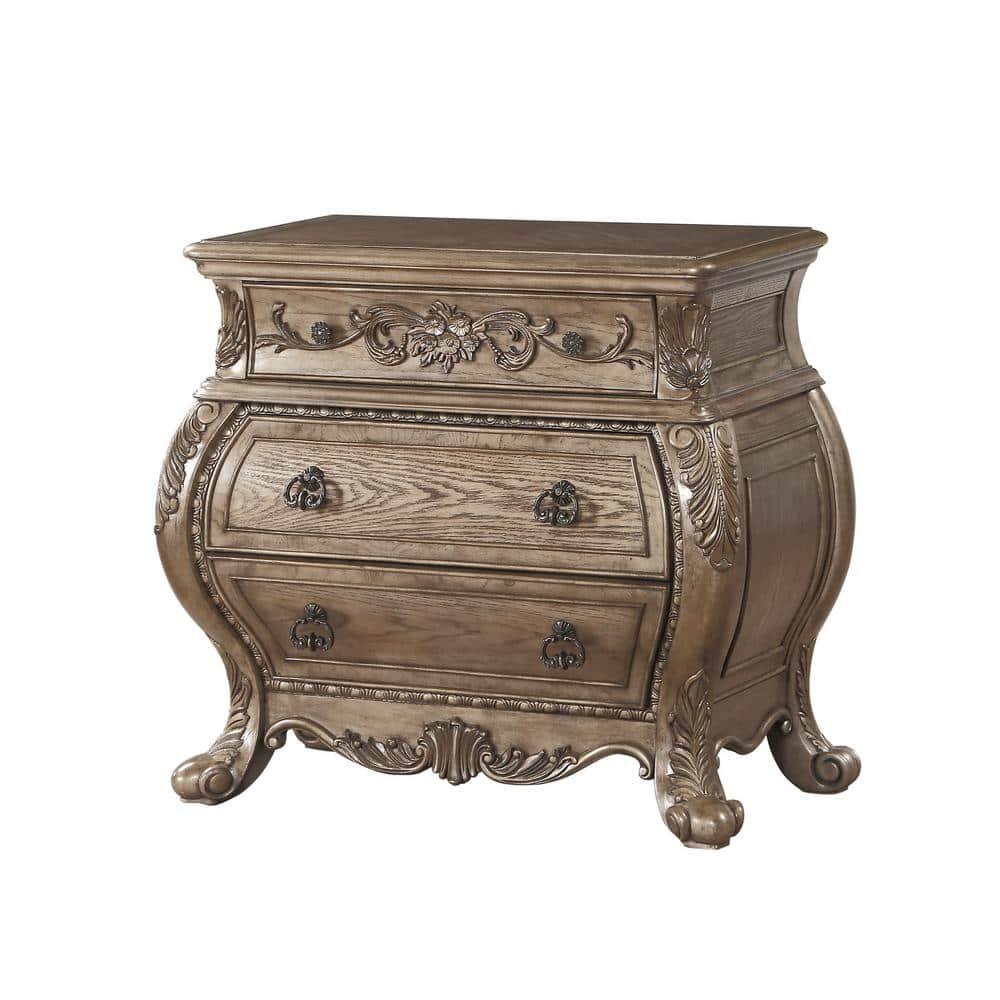 38" Ragenardus Nightstand Vintage Oak - Acme Furniture: 3 Drawers, Scrolled Legs, No Assembly Required
