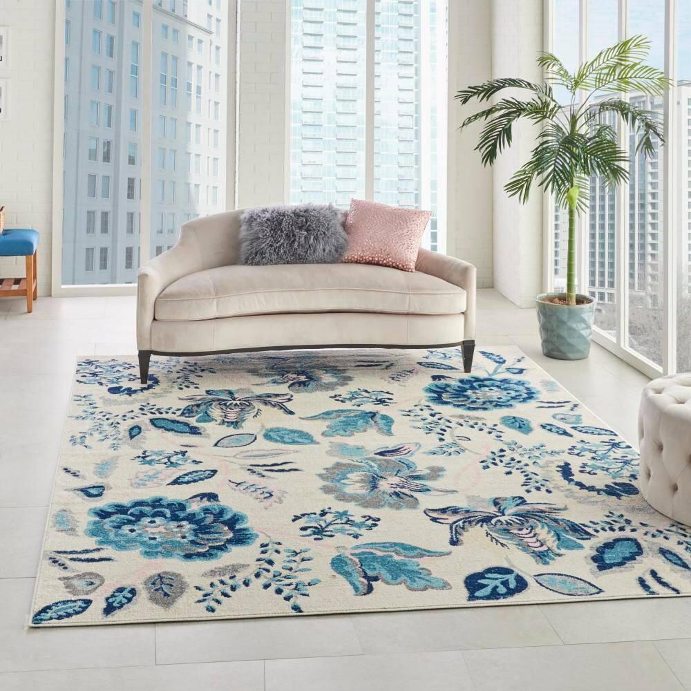 Nourison Tranquil 8' X 10' Ivory/Light Blue Area Rug French Country Eclectic Floral by Nourison