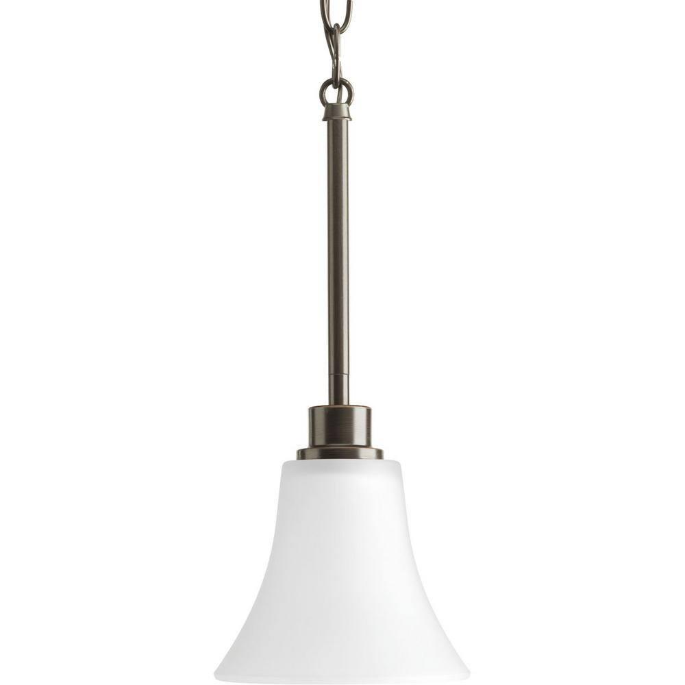 Progress Lighting Joy Collection 1-Light Mini-Pendant, Antique Bronze, Etched White Fluted Glass