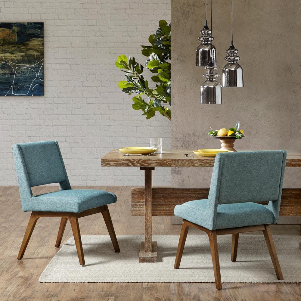 Ink+Ivy Set of 2 Boomerang Dining Chair Blue: Upholstered, Pecan Wood Legs, Mid-Century Modern