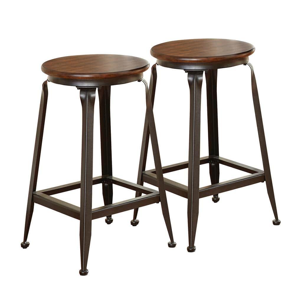 Set of 2 Addison 24" Counter Height Barstool Metal/Brown - Steve Silver Co.: Birch Veneer, Round Seat