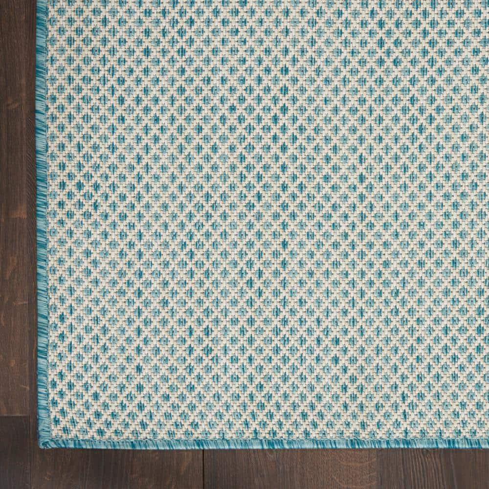 Nourison 2'2" x 8' Courtyard Modern Easy Care Flatweave Indoor Outdoor Runner Rug Ivory/Aqua