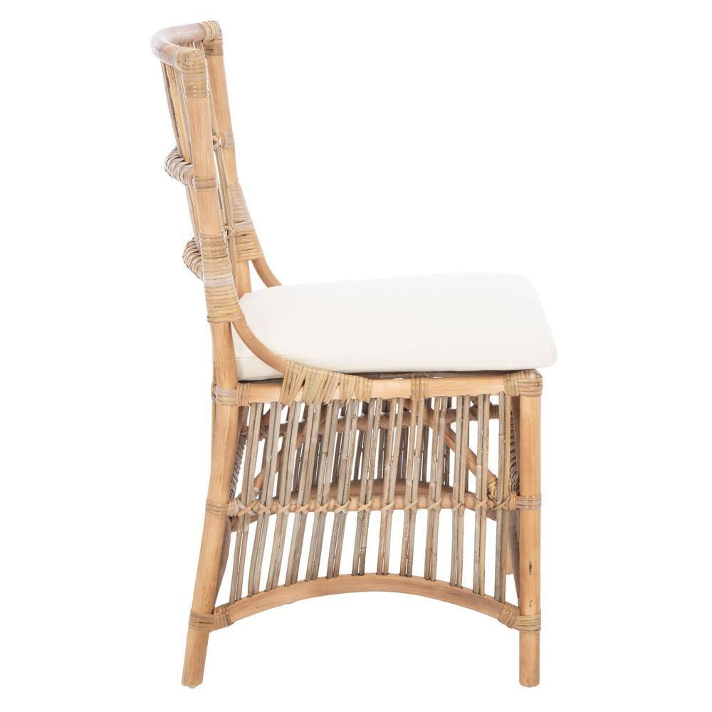 Erika Rattan Accent Chair W/ Cushion - ACH6511 - Set of 2 - White/Natural Unfinished - Safavieh