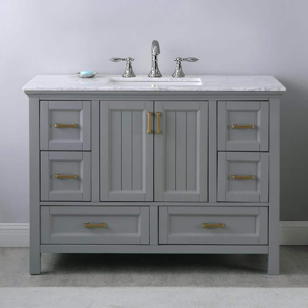Isla 48" Marble Countertop Single Vanity w/o Mirror Gray