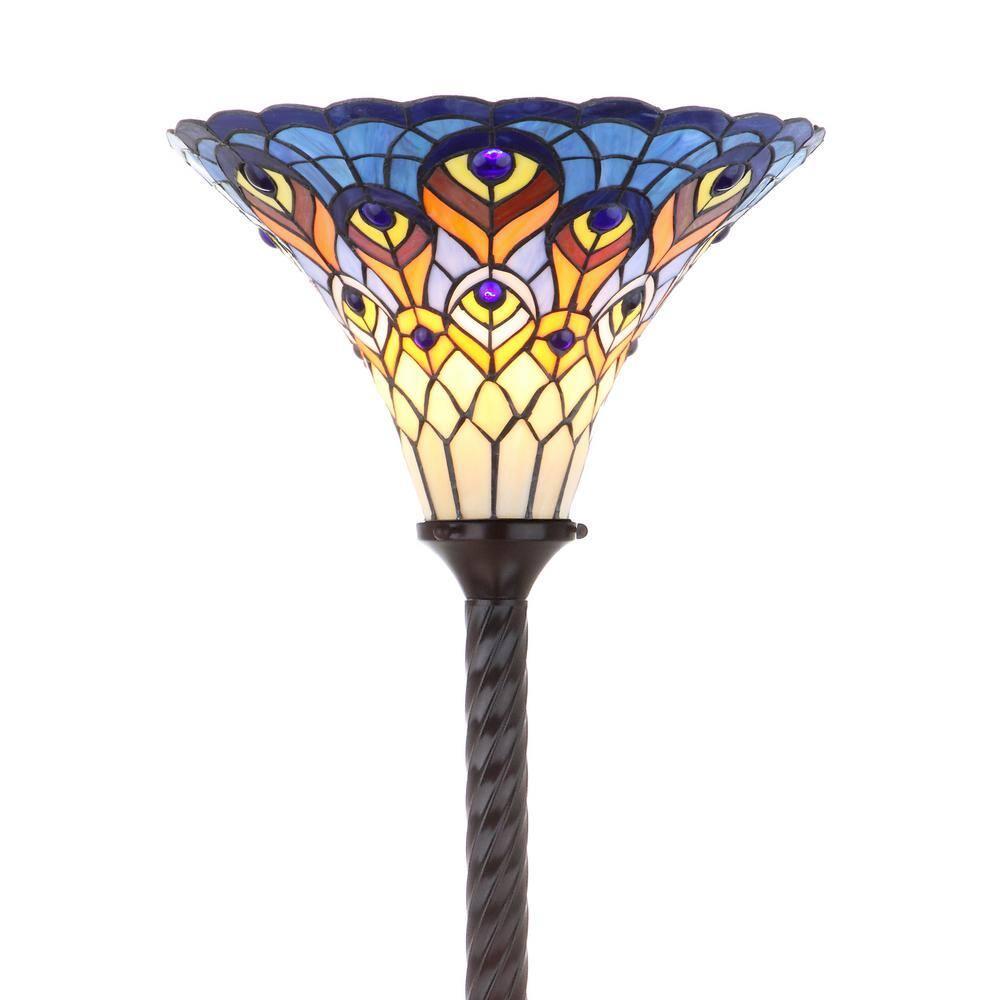 JONATHAN Y JYL8006A Peacock Tiffany-Style 70" Torchiere LED Floor Lamp, Traditional for living room, dinning room, bedroom, office Bulb Included, Bronze