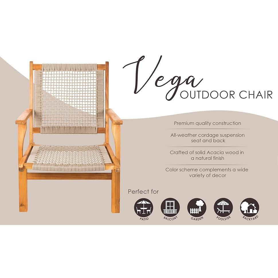Balkene Home Patio Sense Vega Natural Stain Chair ,Acacia Wood Construction ,Woven Web Seat- Navy Blue Cording