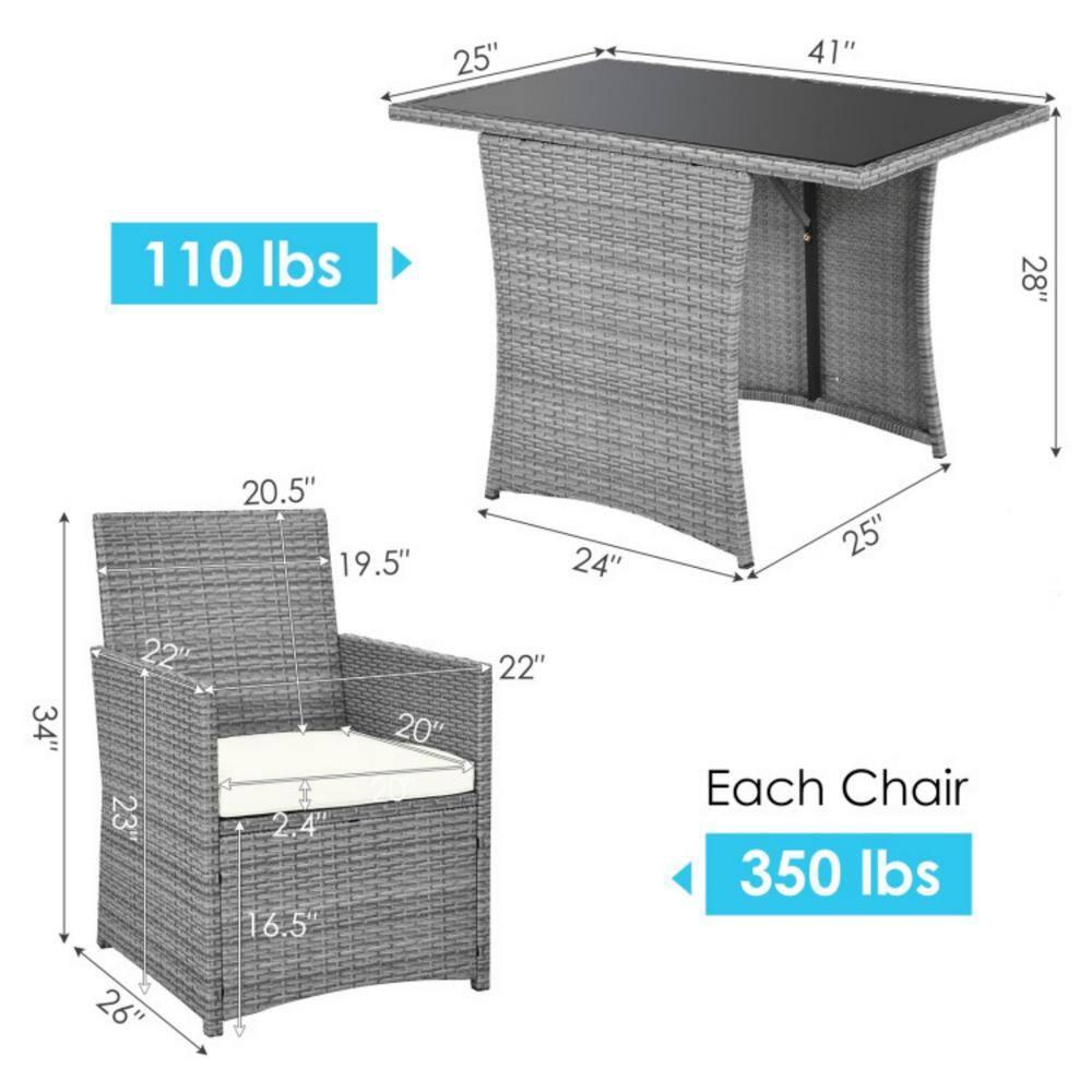 Canddidliike 3 Pieces Patio PE Rattan Furniture Set with 2 Ergonomic Chairs , Space-Saving Outdoor Conversation Set with Cushioned Armrest Sofa, Patio Bistro Set for Outdoor, White