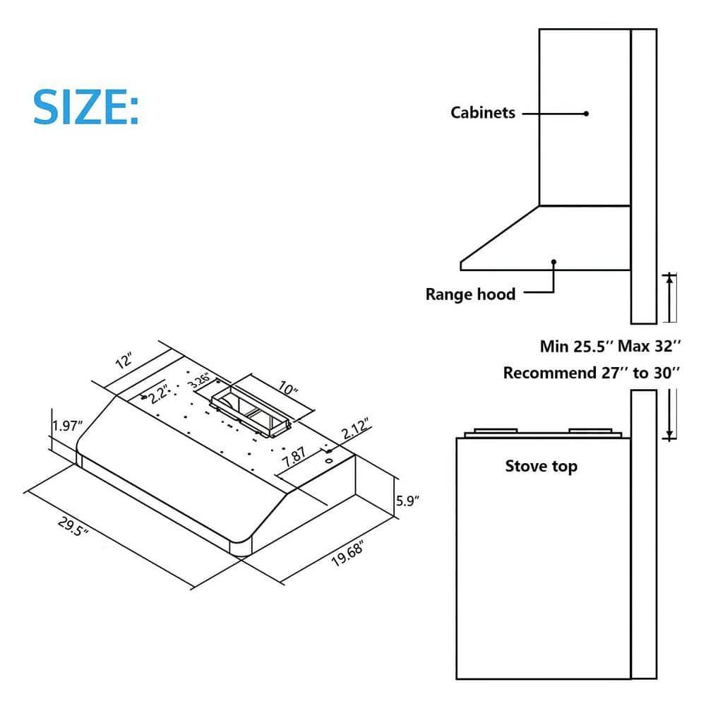 IKITCHEN VIKIO 30" 900 CFM Ducted Under Cabinet Range Hood With Intelligent Control C01-30-BSS